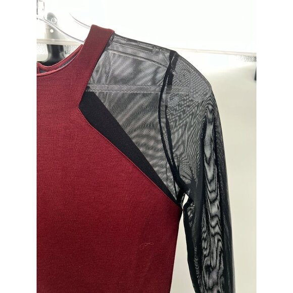 French Connection Bodycon Mini Dress Long Mesh Sleeve Maroon/Black Size 2 - Picture 4 of 9